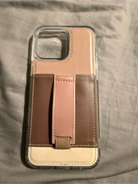 Stylish Multi-Tone Leather Phone Wallet Case - Pink & Brown